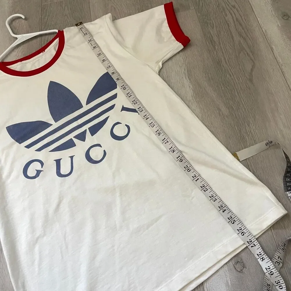 Gucci Adidas Tshirt cotton crew logo mens Cream (xsmall) designer streetwear
